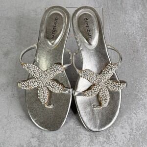 Dressbarn Silver Beaded Starfish Thong Sandals Stardust Size 6.5M Women's 6 1/2